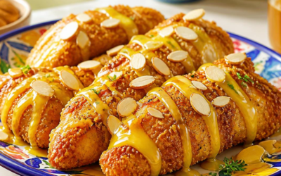 Pollo crujiente con almendras, miel y mostaza
